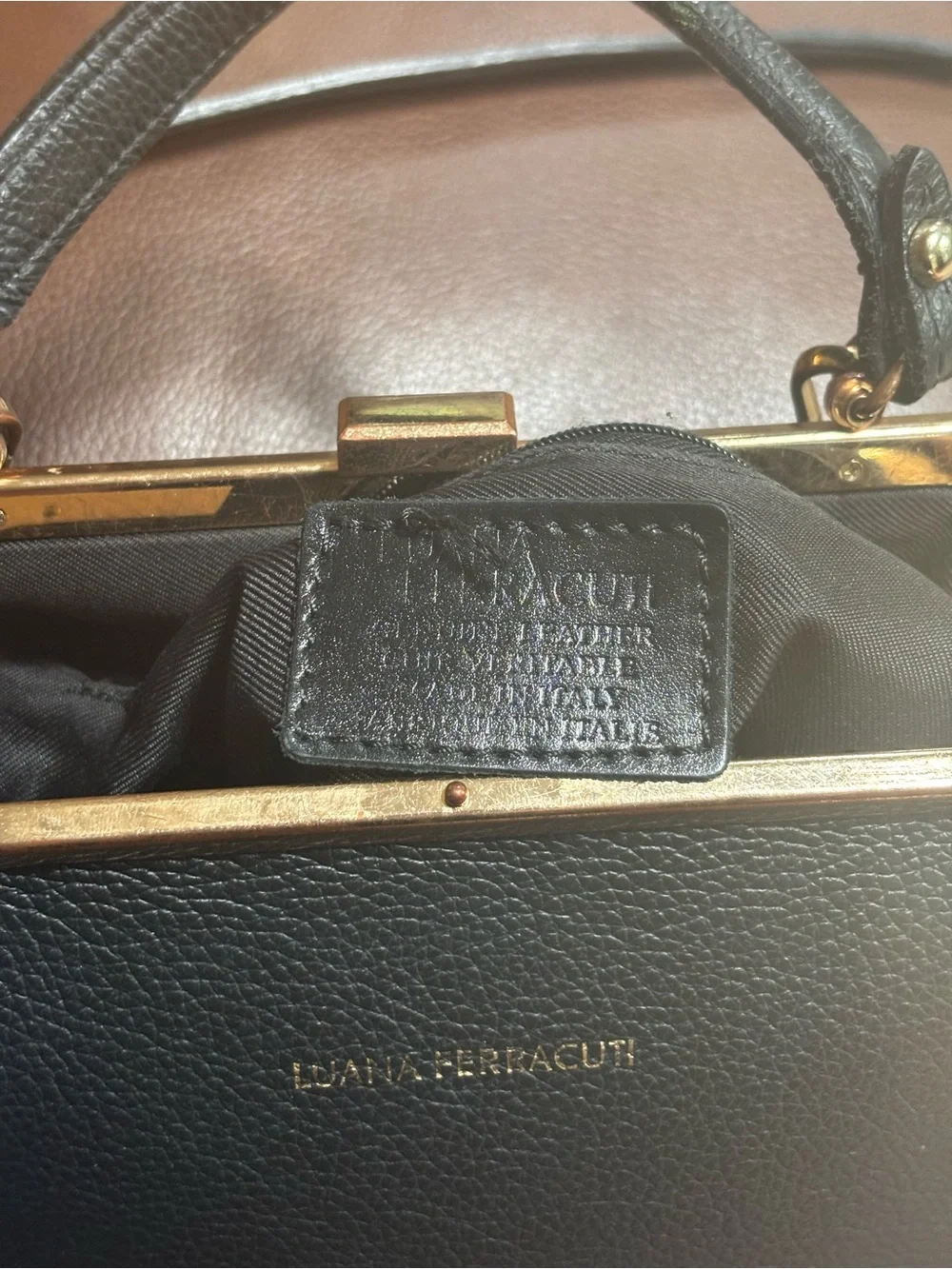 Luana Ferracuti Made in Italy Black Leather Doctor Bag/Gold Frame Satchel
